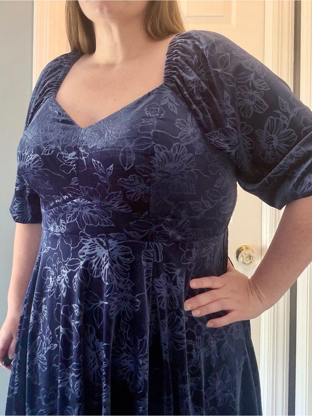Torrid Velvet Floral Fit & Flare Dress in Deep Navy - Picture 5 of 9